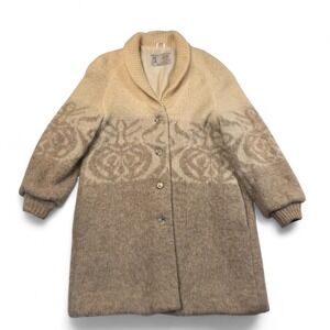 Hilda Ltd Iceland Wool Fair Isle Sweater Coat Cardigan Shawl Collar Womens Large